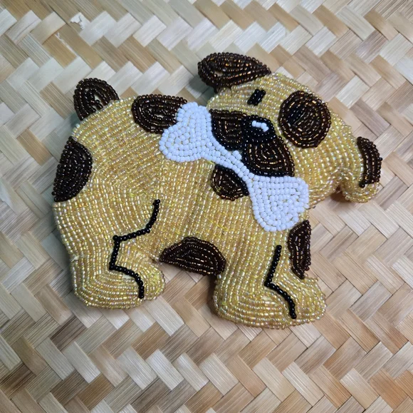Vintage Beaded Puppy with Bone Coin Purse - Picture 2 of 7